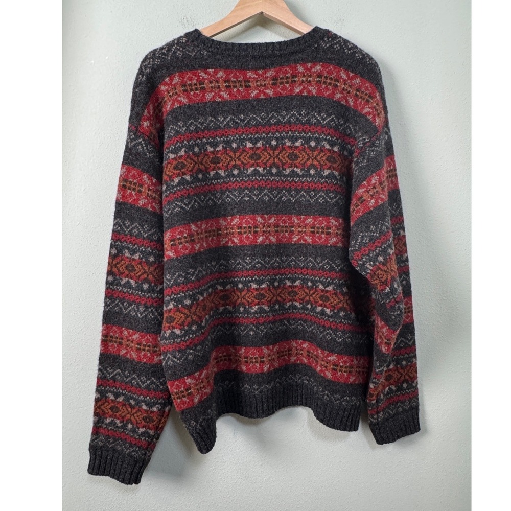 Vintage 90s Club Room Shetland Wool Fair Isle Nordic Grandpa Sweater Mens L - Picture 5 of 9